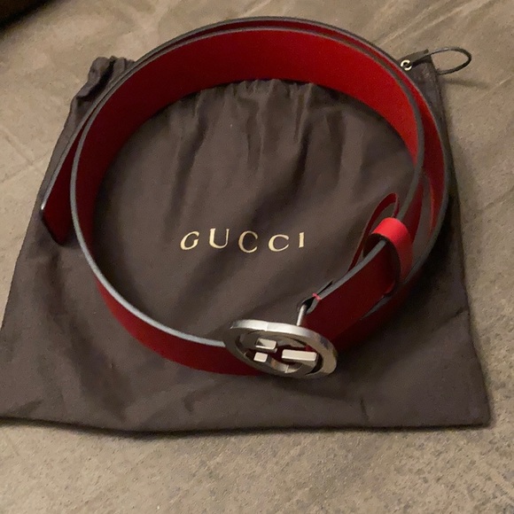 Gucci belt. 44” Red leather, silver buckle - Picture 1 of 3
